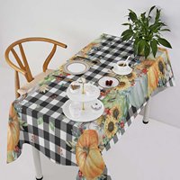 Waterproof Durable Checkered Tablecloth with Sunflower & Pumpkin Print, Multi - Scene Decor