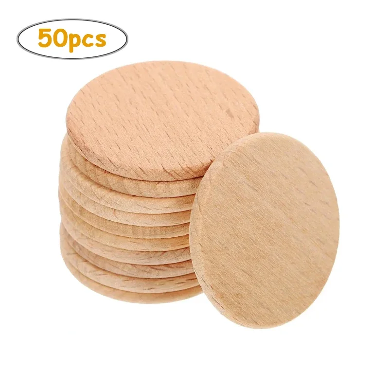 

50pcs 4cm Natural Wood Slices, Unfinished Round Wood Coins Cutouts Disc for DIY Arts, Crafts Projects, Home Decor, Ornament