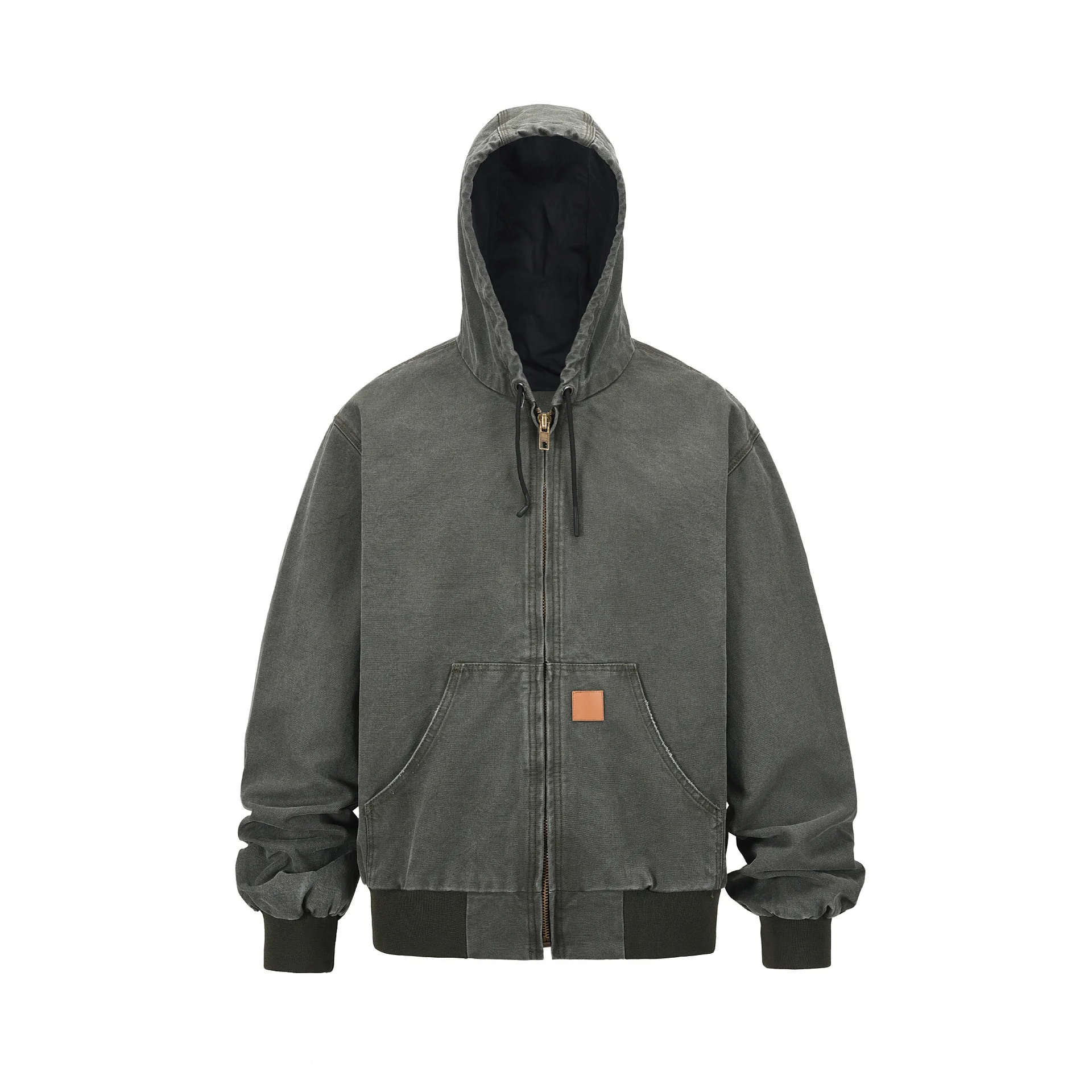 European & American High Street Instagram | Trendy Unisex Outerwear | Washed Hooded Jacket Double-Layer Detroit Zip-Up Coat