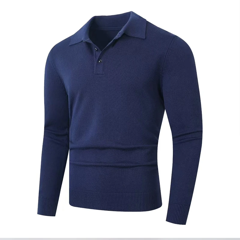 Mens Long Sleeve Polo Sweater Knit Polo Casual Heavyweight Thermal Pullover Sweater outdoor Anti-pilling Solid Color Pullover