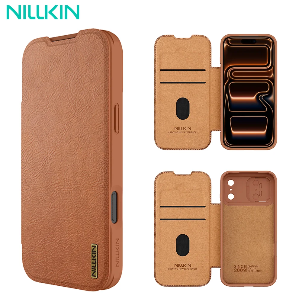 

Чехол NILLKIN для iPhone 17 Pro Max Qin Pro, кожаный флип-чехол с карманом для карт для iPhone 17 Air, чехол для iPhone 17, чехол с держателем для объектива