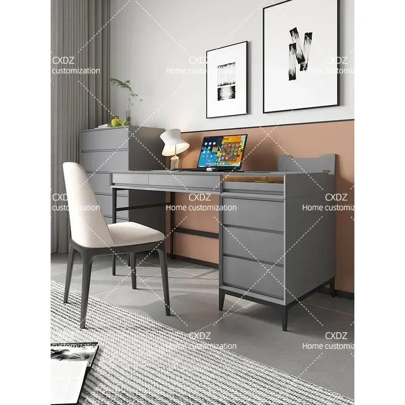 Minimalist Solid Wood Desk Bookcase Integrated Modern Light Luxury Study Table Combination Calligraphy Desk High End Design