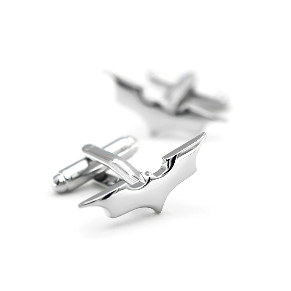 Men's Bat Cuff Links Novelty Superheroes Design Silver Color Quality Copper Cufflinks Wholesale & Retail