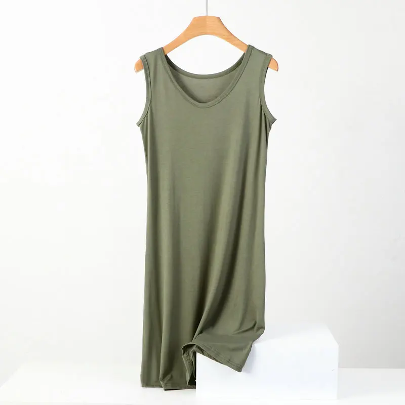 Summer Modal Vest Style Nightdress for Women Solid Color Loose Mid Length 8xl Plus Size Sleeveless Base Dresses for Women