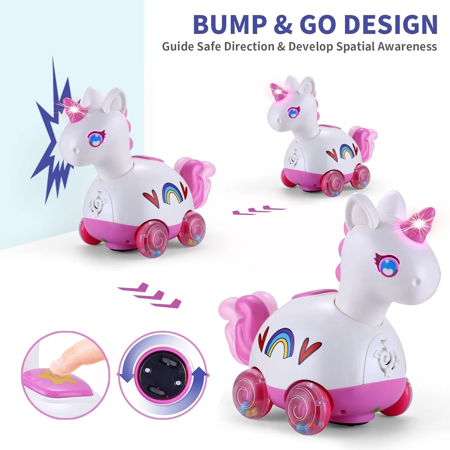 Giocattolo infantile illuminato musicale unicorno per neonate 3-18 mesi Tempo della pancia Attività di apprendimento strisciante Regalo perfetto per il primo compleanno