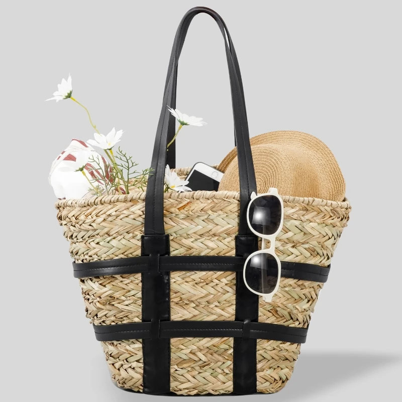

Летняя вместительная сумка-шоппер из ротанга ручной работы, дизайнерская плетеная женская сумка из соломы, пляжная сумка-тоут в стиле Бали