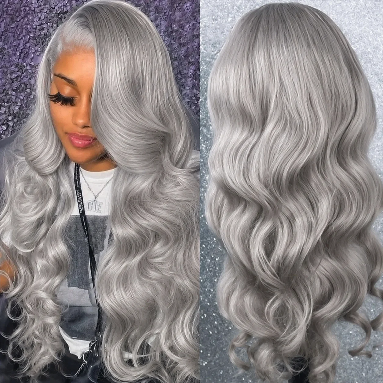Silver Gray Body Wave Lace Front Wigs For Women Grey Human Hair Wigs Raw Brazilian 13x6 Transparent Lace Frontal Wig Mint Green 27# Honey Blonde 613 Blonde Colored Prepluck 30 40Inch view 5