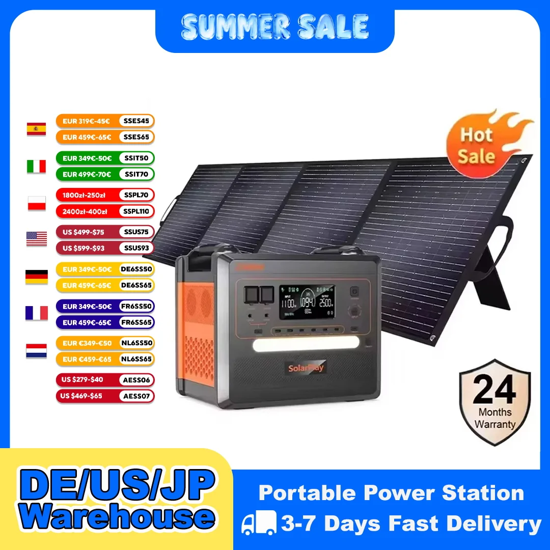 SOLARPLA2500W 2304WH LiFePo4 Tragbares Solarkraftwerk Camping Outdoor Generatoren 220V Batterie Backup Mobile 200W Solarpanel