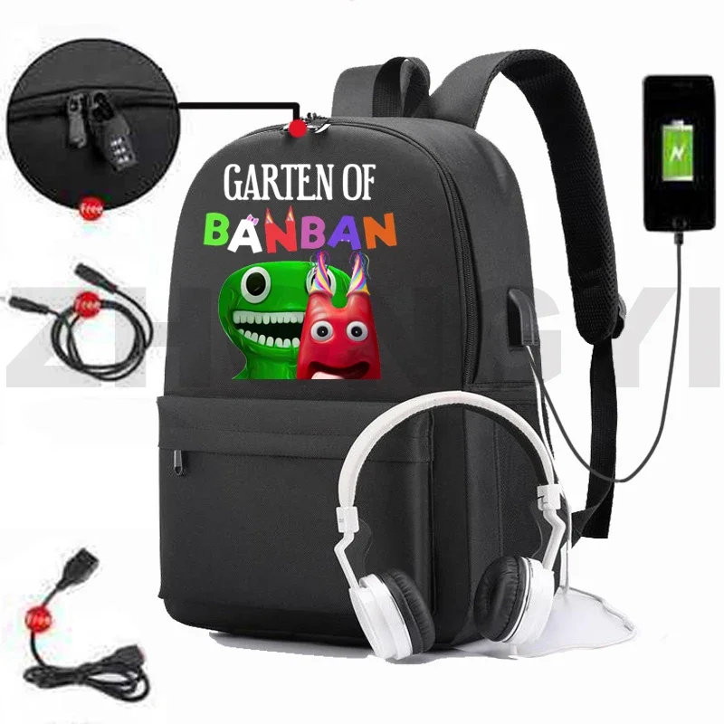 Funny Game Garten of BanBan 2 USB Charging Anti Theft Backpacks Men Outdoor Sport Travel School Bags Large Capacity Business Bag