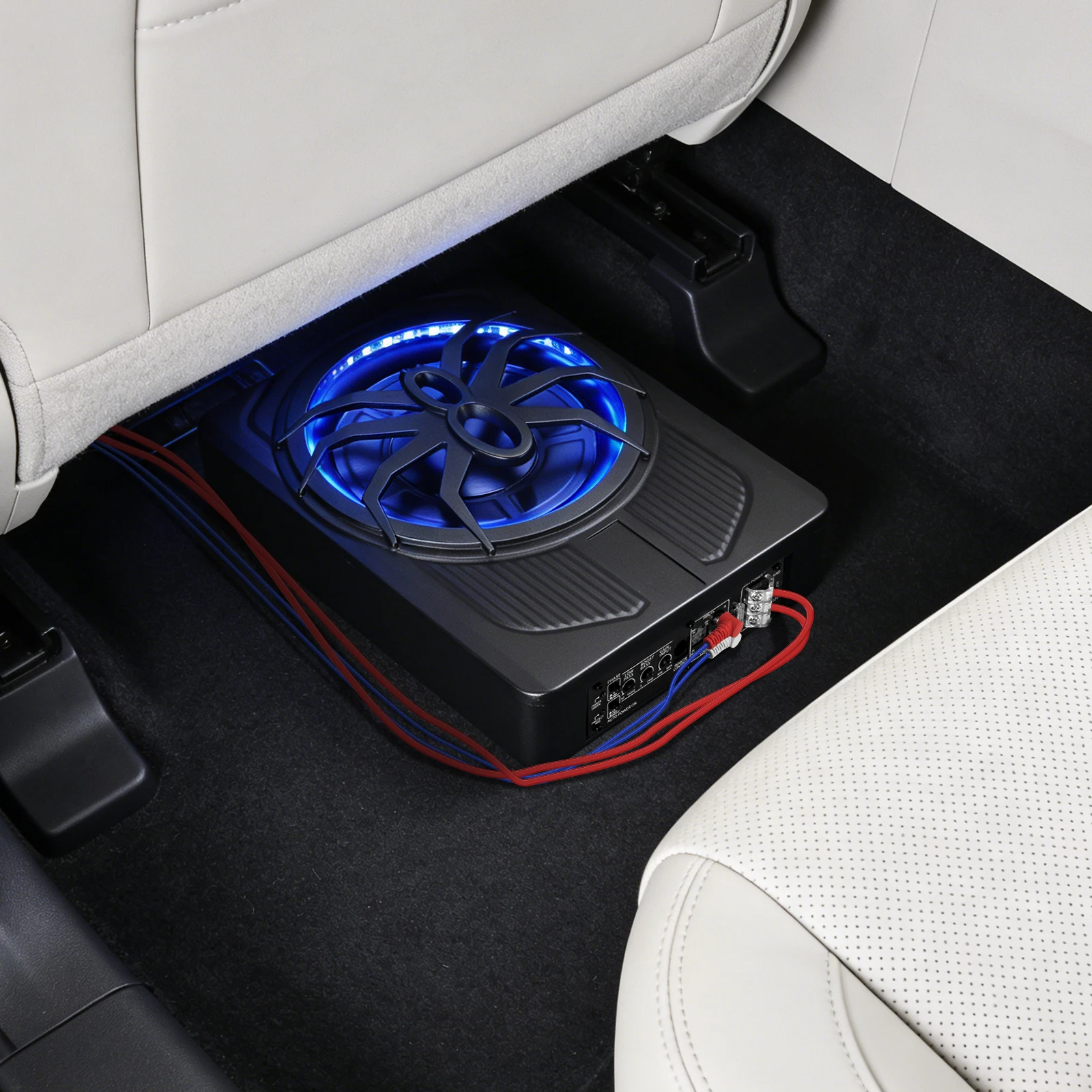 10 Zoll Aktiver Untersitz-Subwoofer mit Blauer LED-Beleuchtung, Kompakter Auto-Subwoofer für LKW, SUV, Fahrzeuge mit Begrenztem Platz, Kraftvoller Bass – Detail 12