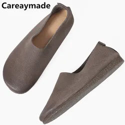 Careaymade-New spring&summer female literature and art handmade retro round doll lazy shoes,low shallow women real leather shoes