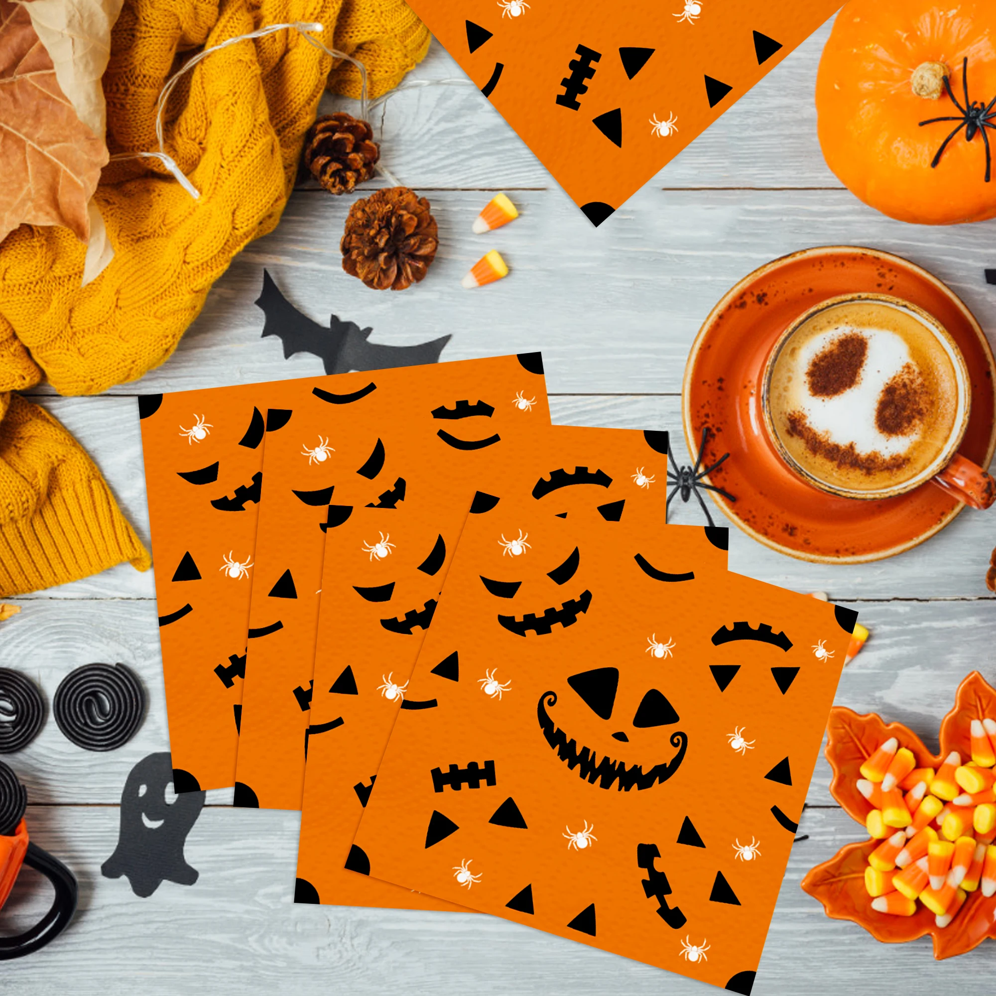 20/40 Stück Halloween-Party-Servietten, Skelett-Spinnen-Papierservietten für Halloween-Tischdekoration, Partyzubehör – Detail 7