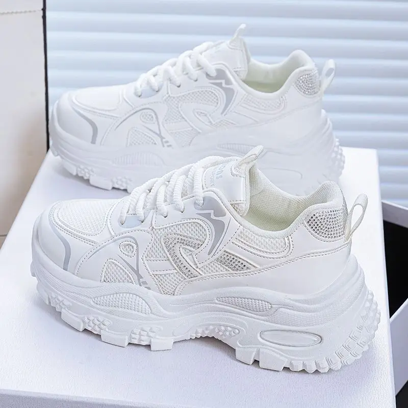 

Women's Dad Shoes Autumn New Breathable Mesh Korean Style Versatile Thick Sole Height Increasing Casual Sports Shoes