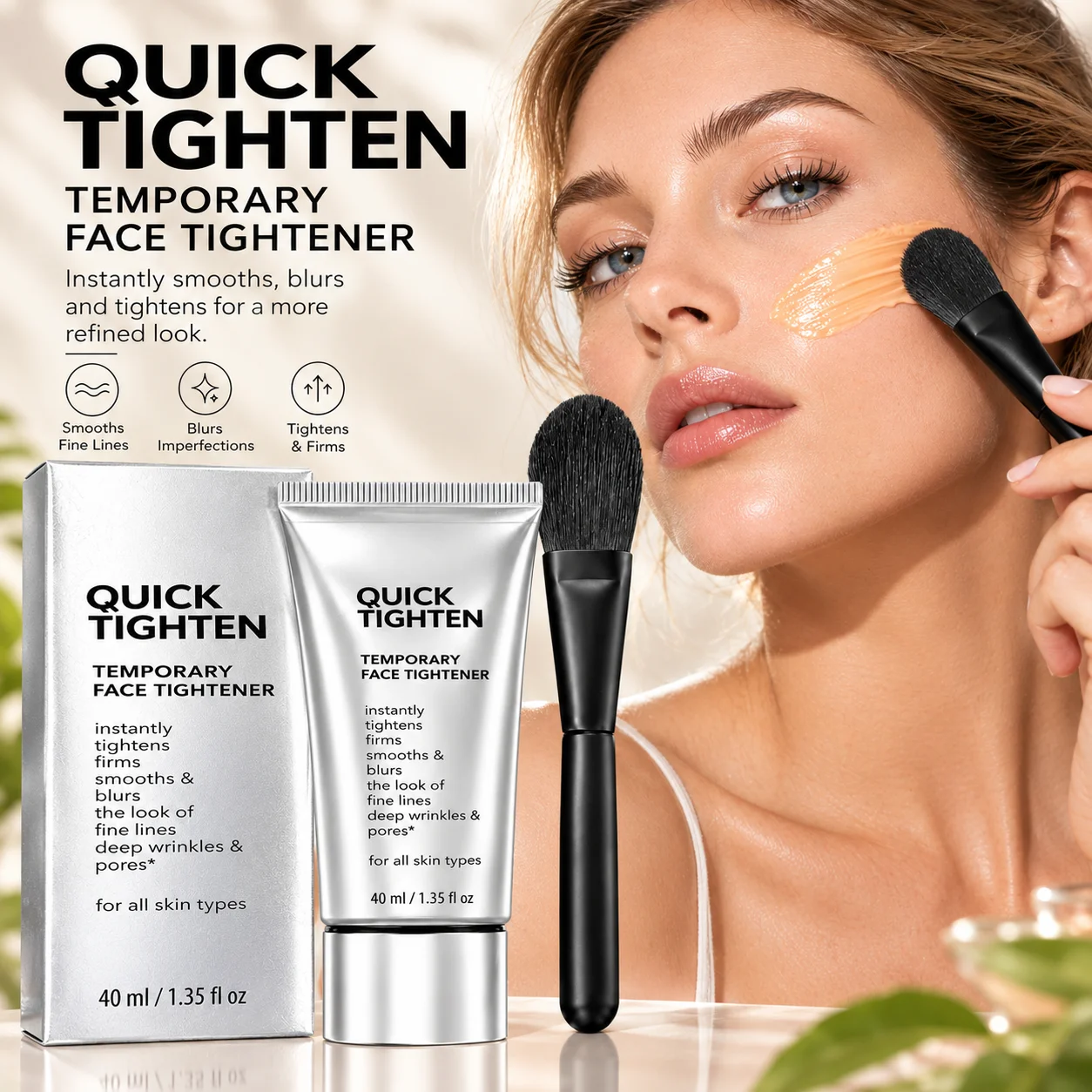 Smoothing Face Tightener Cream With Brush Diminish Fine Lines Refine Face Visible Pores Firming Natrual Look Primer for Beginner