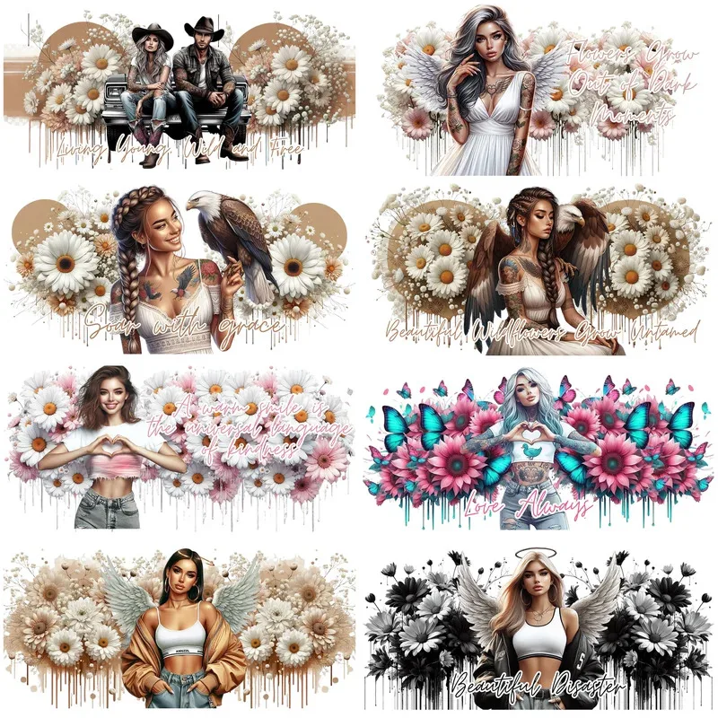 

Trendy tattooed girl Series easy peel waterproof DIY Decals 3D transfers uvdtf stickers 16oz uv dtf cup wraps for Glasses