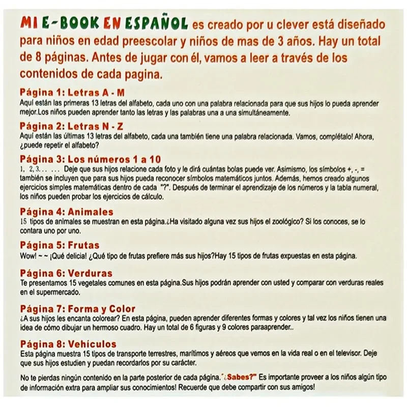 Spaanse Leren Geluidsboek Leesmachine Kinderen Vroege Educatieve Speelgoed Multifunctionele Muziek Baby E-Book Kid Kerstcadeau