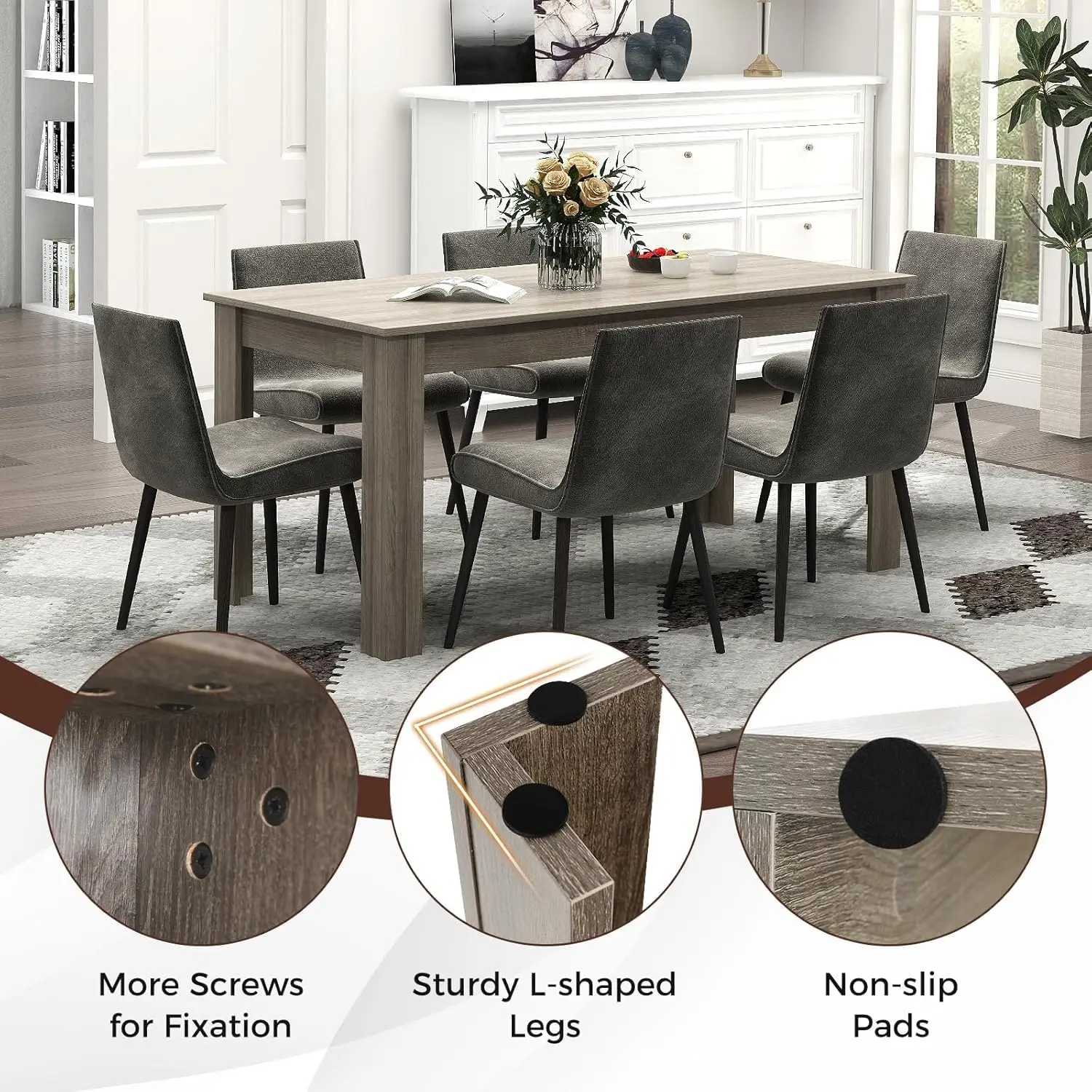 Dining Table, Modern Dining Room Table for 4-6 People, 63" Rectangular Dinner Table w/Heavy Duty Legs, Spacious Desktop, Farmhou