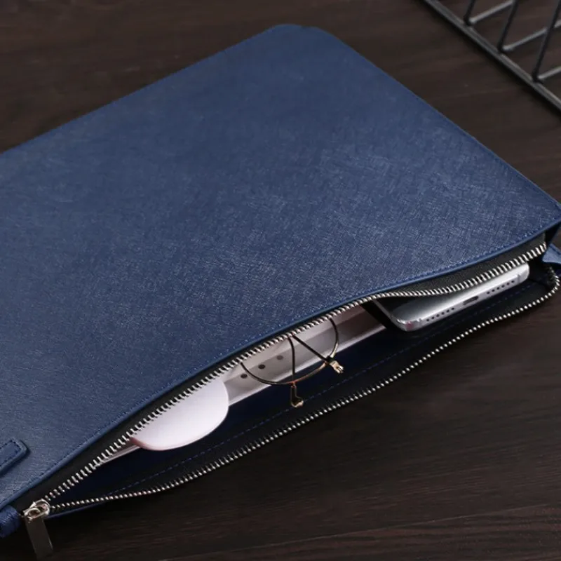 New Multifunctional A4 Conference File Folder Business Stationery Information Leather Bag Contract Zipper Document Storage Clip