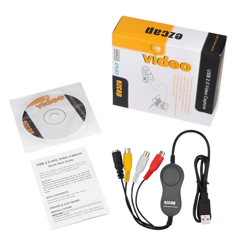 EZCAP 159 USB 2.0 Audio Video Grabber Capture Converter Analog Video to Digital Format VHS Camcorder EZCAP159 For Win10 MAC OS