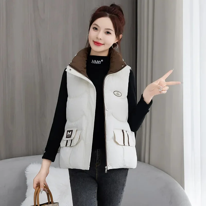 Cotton Vest Coat Women 2024 Autumn Winter New Parkas Fashion Down Coats Sleeveless Jackets Short Waistcoat Overcoat Ladies Tops