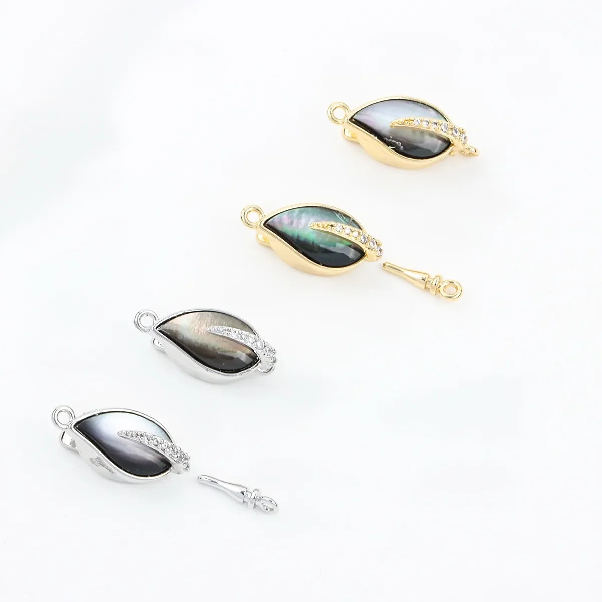 18K Real Gold-plated Micro-inlaid Black Shell Tulip Ingot Buckle Stick Buckle Jewelry Closing Buckle DIY Jewelry Accessories