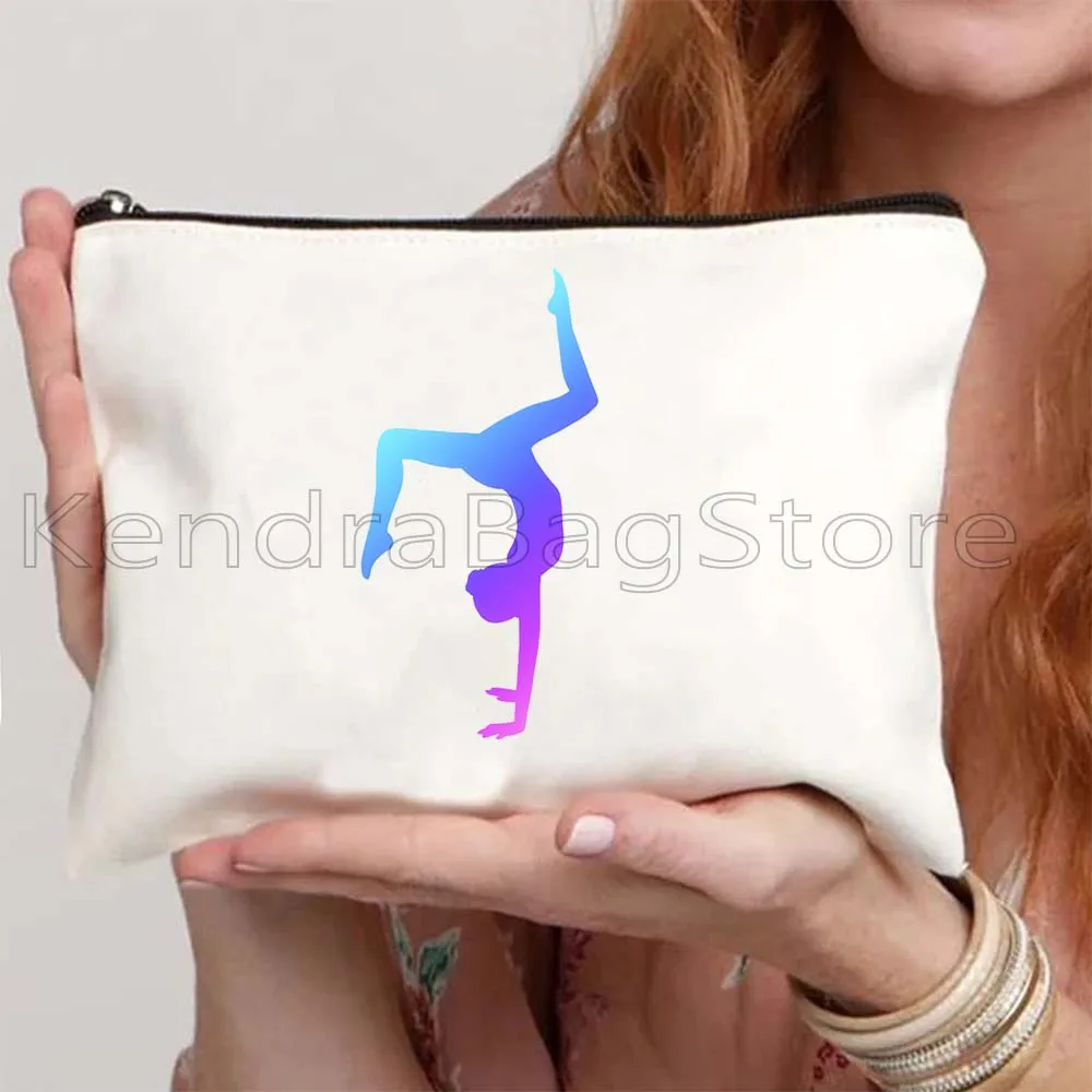 

Gymnastics Girl Silhouette Handstand Tumbling Colorful Watercolor Cute Gifts Canvas Cosmetic Makeup Toilet Bag Pencil Case Pouch