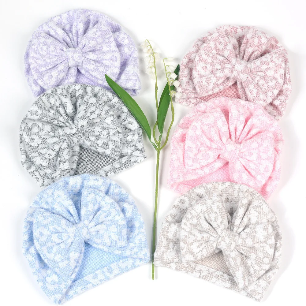 

Floral Print Winter Hat for Baby Turban Kids Hats Bow Bow Knot Knitted Hat Newborn Boy Girl Toddler Child Warm Bow Knit Bonnet