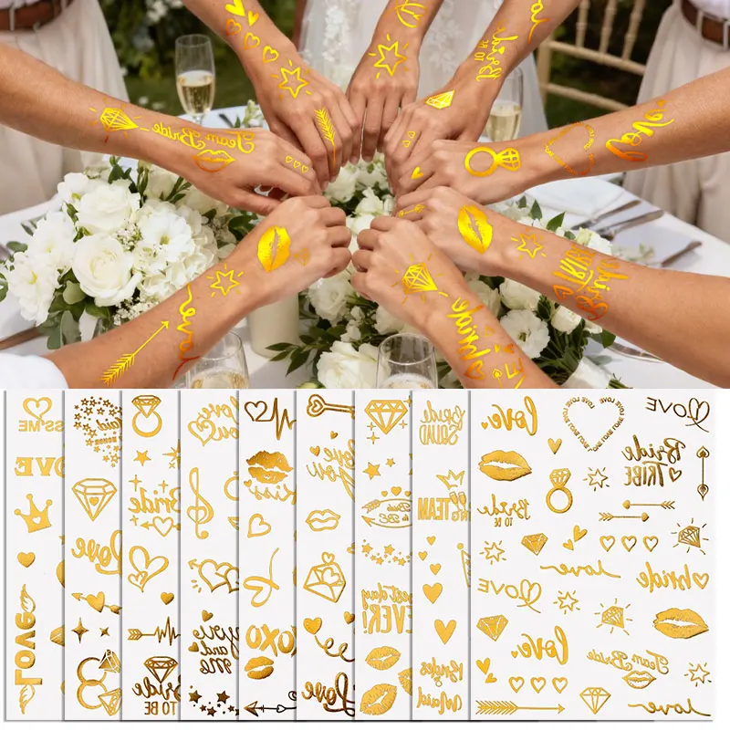 

Valentine's Day Temporary Tattoo Sticker Gold Stamping Heart Lip Waterproof Tattoo Sticker For Women Men Body Art Fake Tattoo