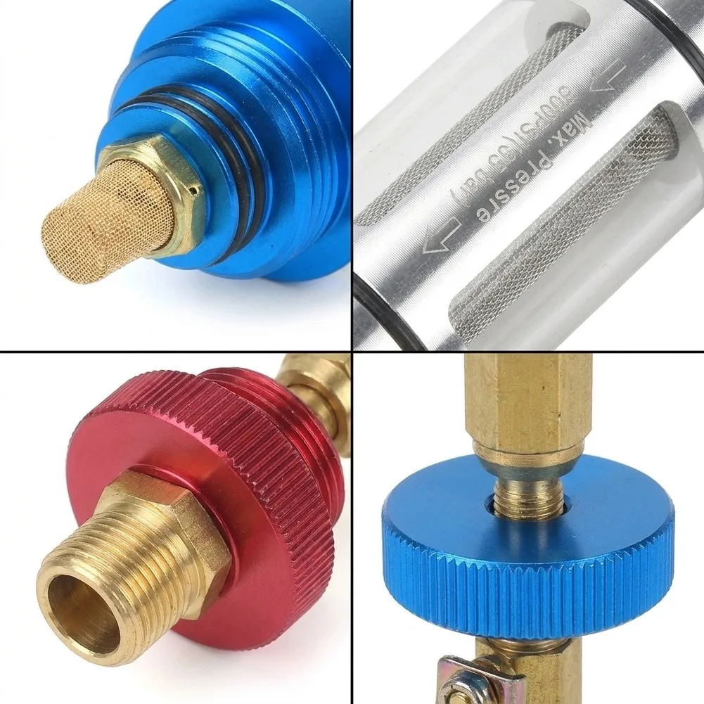 Refrigeration Oil Filtration Tool Set for Vehicle Air Conditioning Featuring Aluminum Construction and Metal Parts