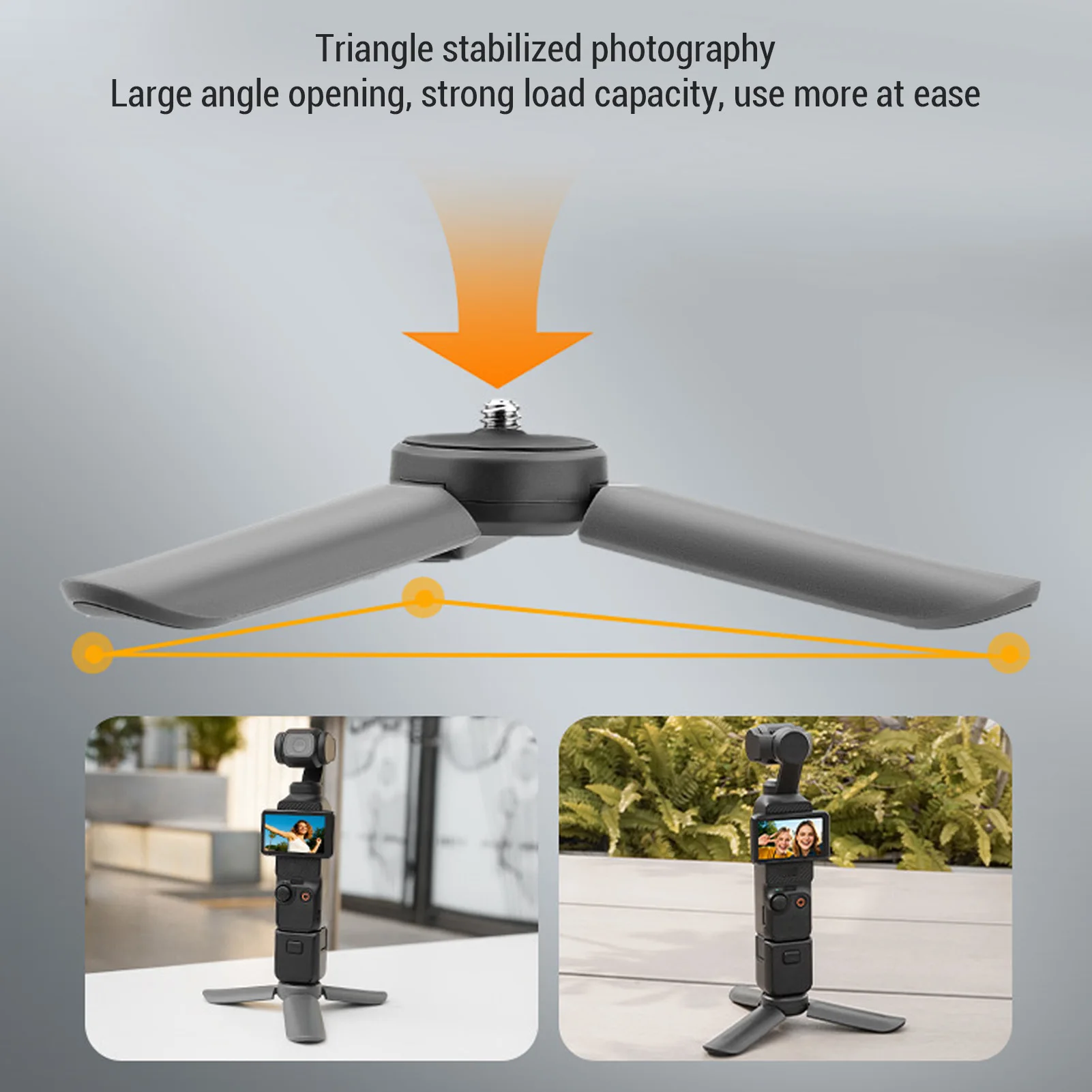 Supporto per treppiede Dimensioni palmo Forte capacità di carico Treppiede per fotocamera Leggero filettatura da 1/4 di pollice pieghevole Grigio per POCKET 3