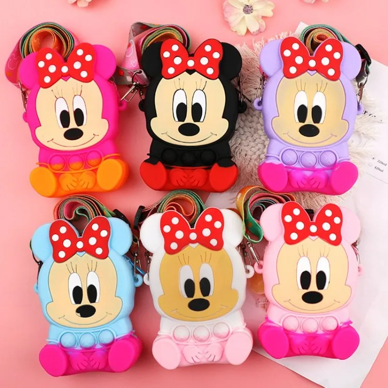 Disney's sweet Minnie children's new cute creative cartoon style one-shoulder cross-body silicone coin purse decompression toy