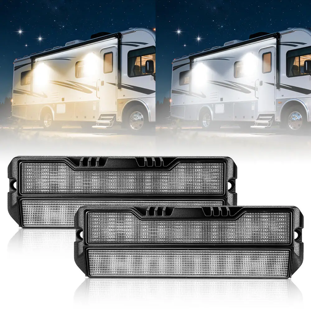 

2pcs RV Van Trailer Exterior Lamp 12V/24V Waterproof LED Awning Porch Light Caravan Interior Wall Lamps Dual Color White & Amber