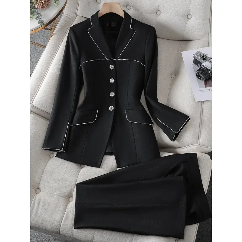 Elegante nero verde viola Blazer e pantalone formale donna ufficio donna manica lunga abbigliamento da lavoro da lavoro Set 2 pezzi