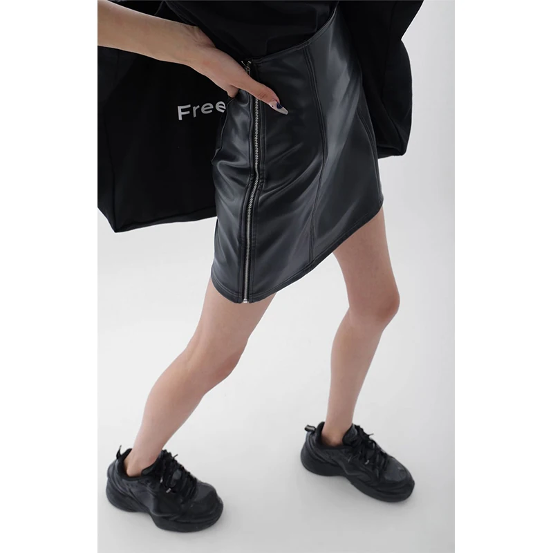 

Y2K Pu Leather Mini Skirt Women Streetwear Sexy Black Zipper Wrap Skirts Summer Ladies Korean High Waist Slim A Line Faldas New