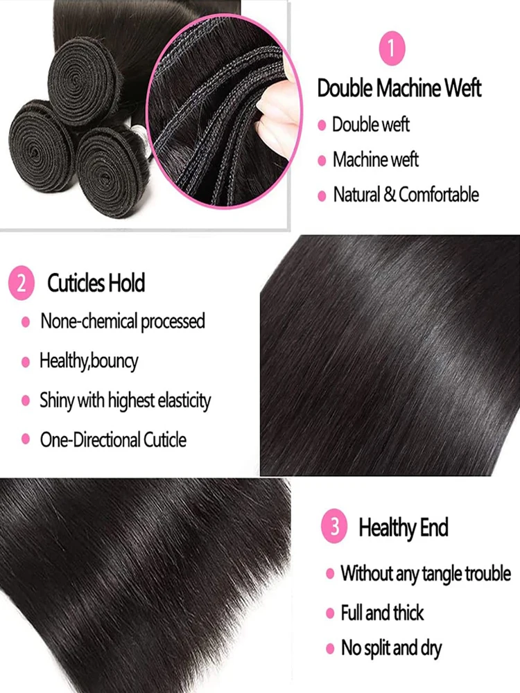 บราซิลตรงผมรวมกลุ่ม 28 30 32 "1 3 Bundles Virgin Remy Human Hair Bundles ผมดิบ Extensions Tissage