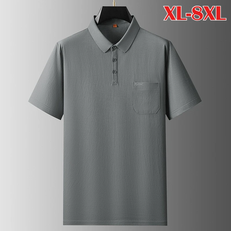 

Minglu Cotton Summer One Pocket Men's Polo Shirts Luxury Short Sleeve Solid Color Business Casual Male T-shirts Plus Size 8XL
