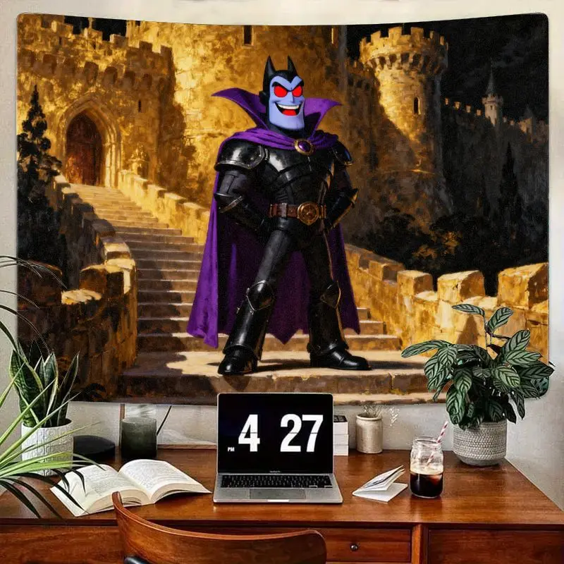 

1 шт. гобелен с рисунком Темного Лорда, фиолетовая накидка с злыми красными глазами, древний замок, фэнтезийное настенное искусство, домашний декор для спальни, общежития, подарок