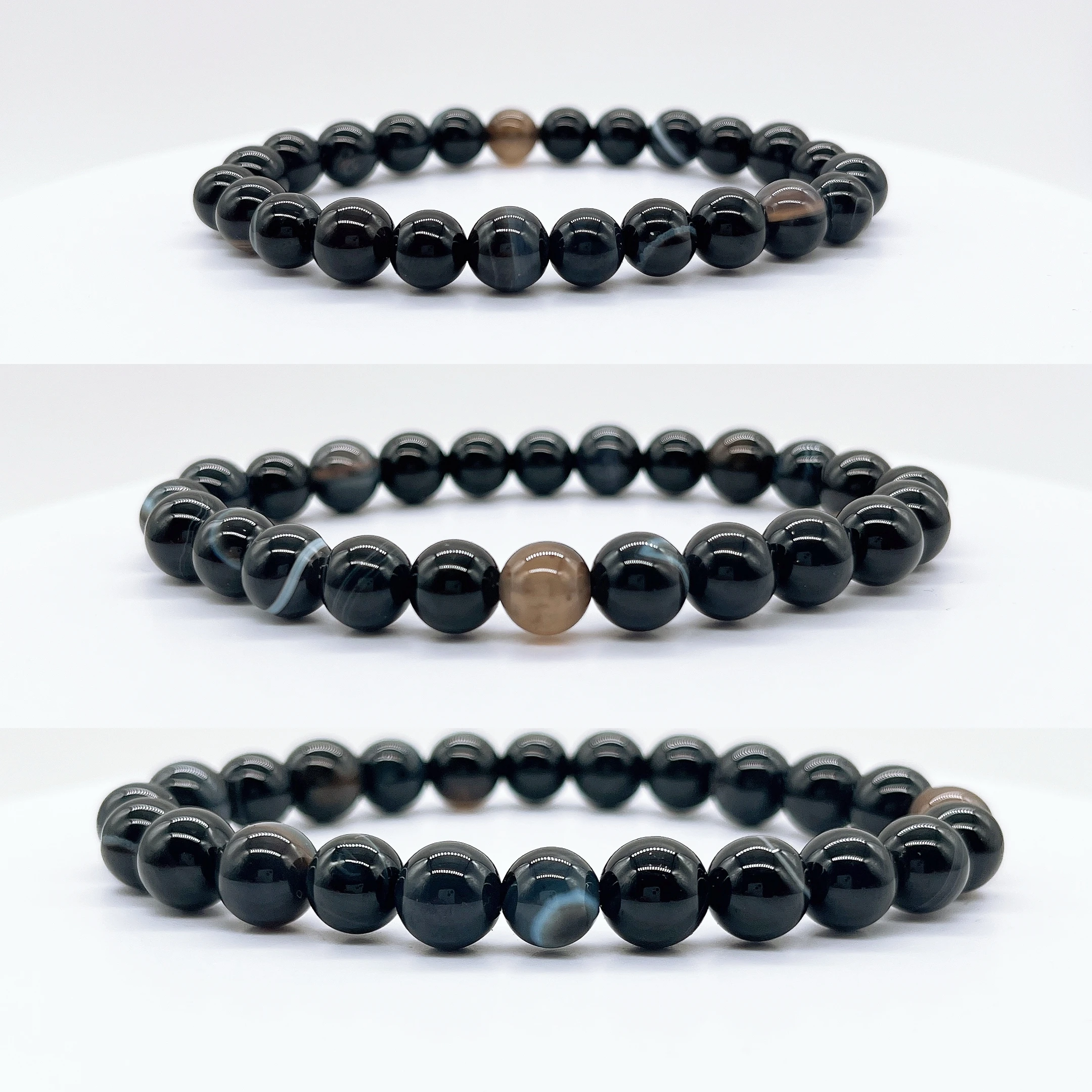 Natural Black Agate Beaded Bracelet Rock Crystal Stone Reiki Healing Beads Fashion Bangles Yoga Jewelry Home Decor Gift