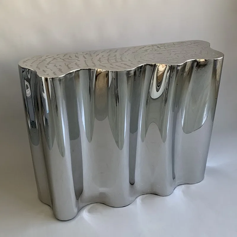 

Italian light luxury stainless steel etched entrance table dining room living room high-end coffee table table