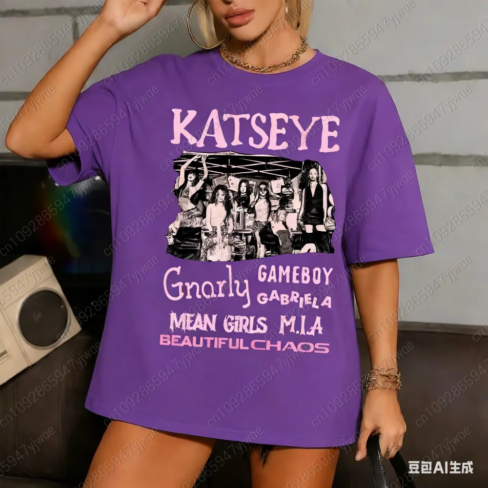 Retro Katseye Beautiful Chaos T-Shirt Short Sleeve Tee Gift For Woman Man Oversized Graphic Short Sleeve Shirt Unisex Men Women