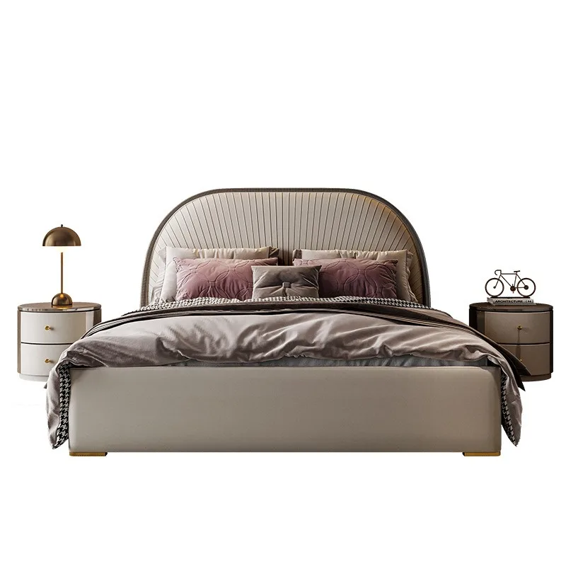 Leather bed Modern simple master bedroom double bed Light luxury soft bed 1.8 meters French villa