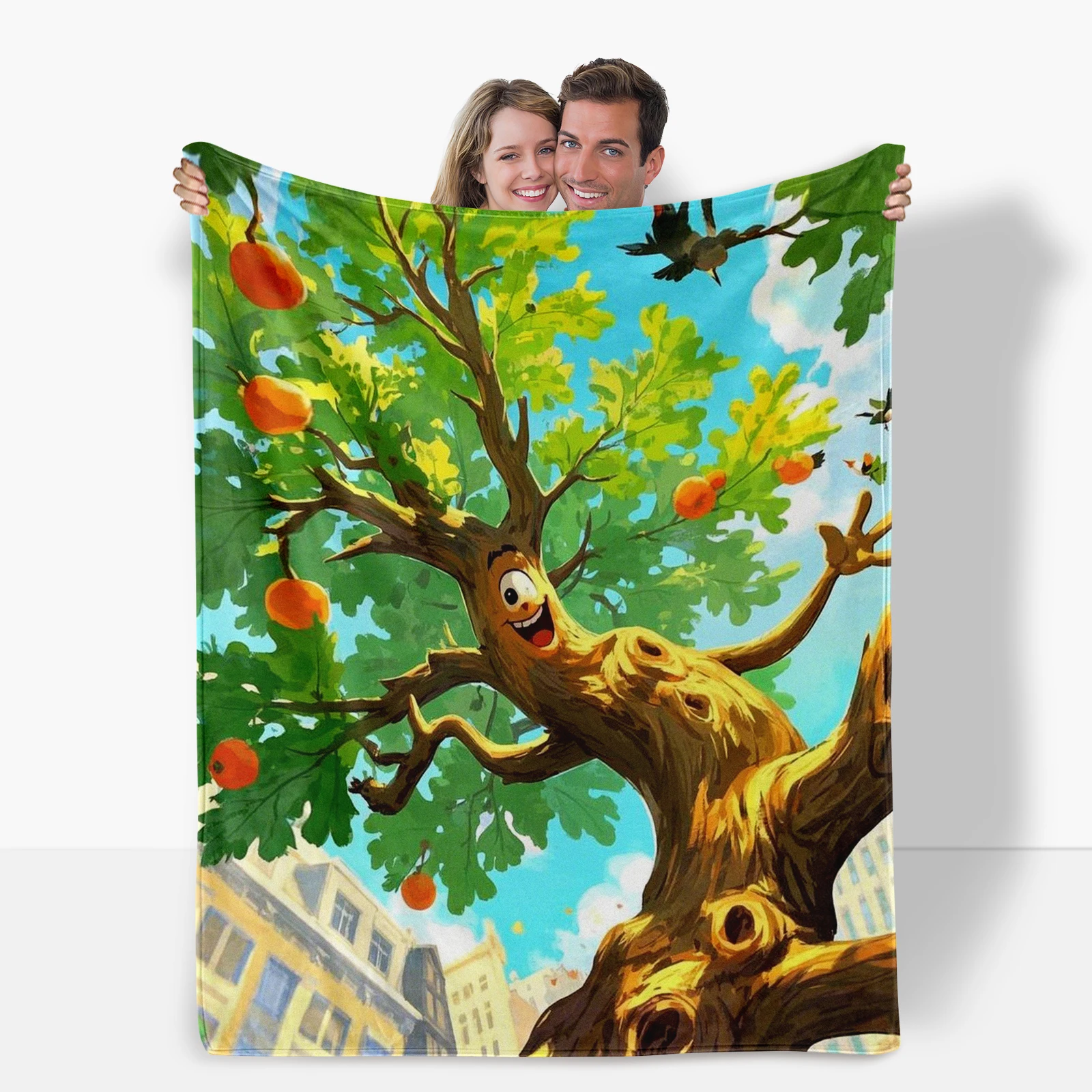 Soft And Comfortable Blanket Featuring Cartoon Oak Characters Tells Stories Of Friendship And Growth For Children