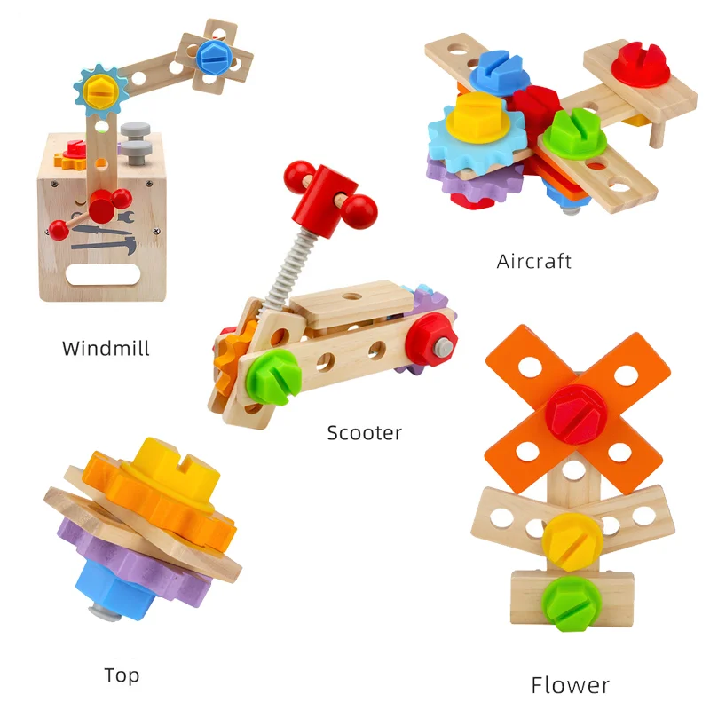 Children Wooden Toolbox Pretend Play Set Nut Disassembly Screw Assembly Simulation Repair Carpenter Tool Montessori Education