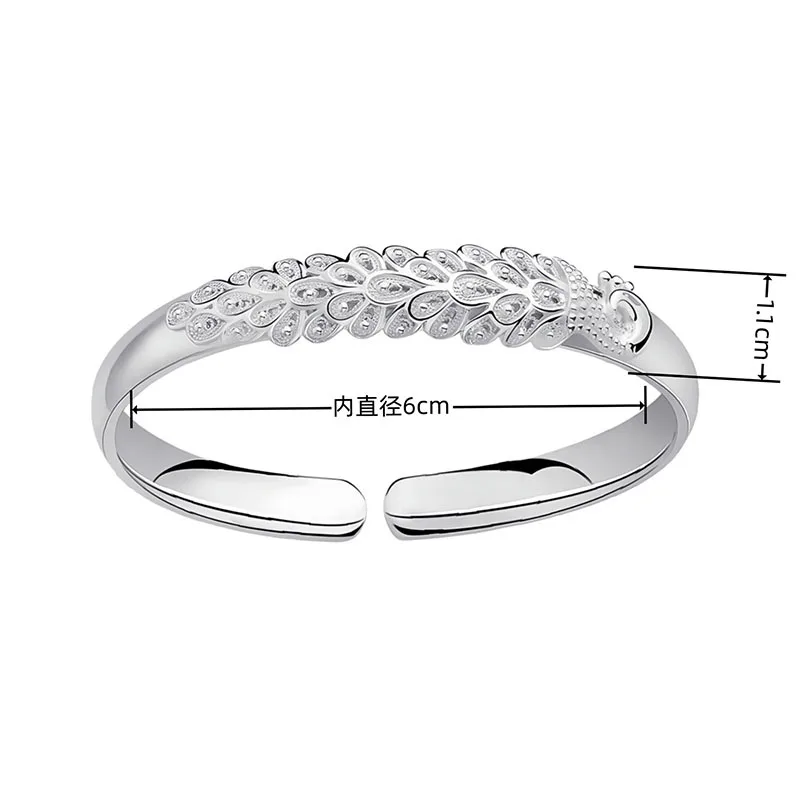 925 Sterling Silver Original Bracelets For Women Luxury Designer Peacock Opening Screen Bangle Party Wedding Accessories Jewelry