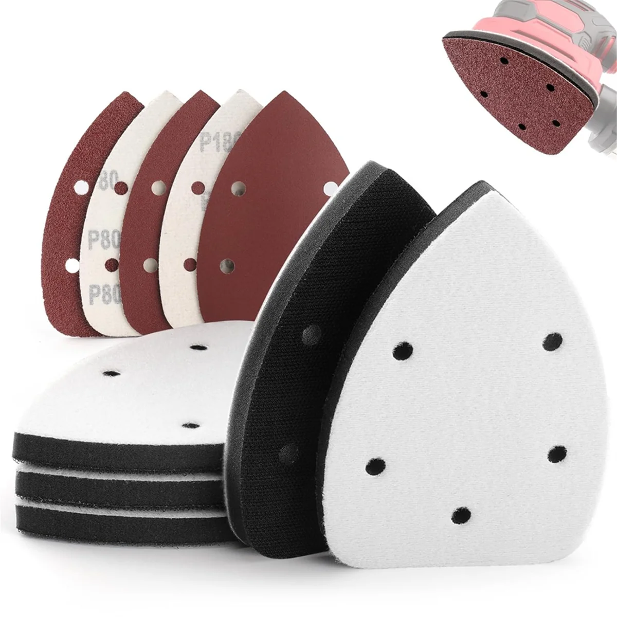 5 Pack Mouse Sanding Interface Pad Hook and Loop, Triangle Sanding Pad with 5 Holes, Mouse Sander Sandpaper Backing Pad