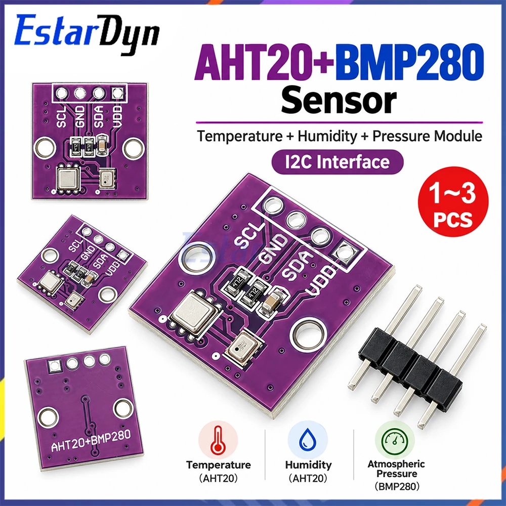 Estardyn 1~3pcs AHT20 BMP280 I2C Temperature Humidity Air Pressure Sensor Module High Precision Digital Breakout Board for DIY