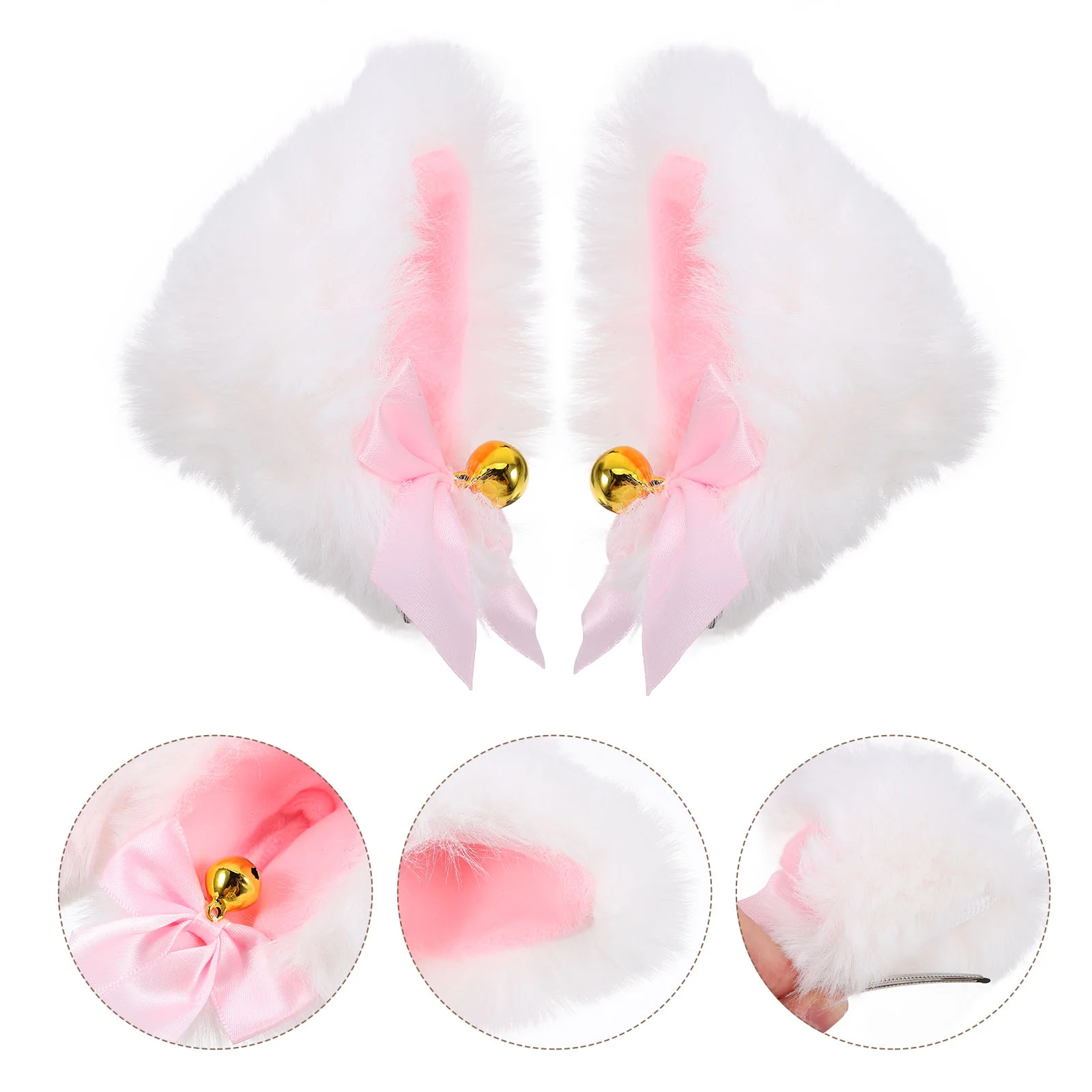 

Cat Ears Hairpin Accessory with Bell Lovely Headdress Metal Cosplay Clip Soft Imitation Rabbit Fur Barrettes