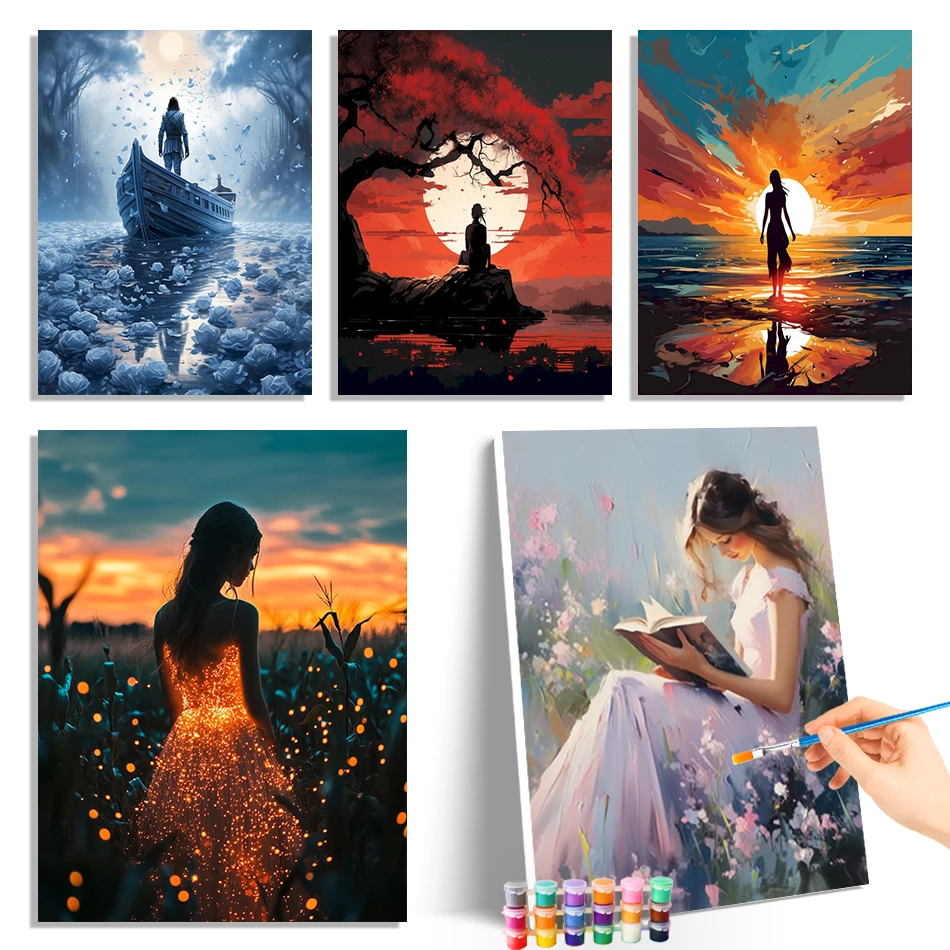 

GATYZTORY Painting By Numbers With Frame Character's Back View Diy Crafts Acrylic Paints Drawing On Canvas Home Decor Items Kit