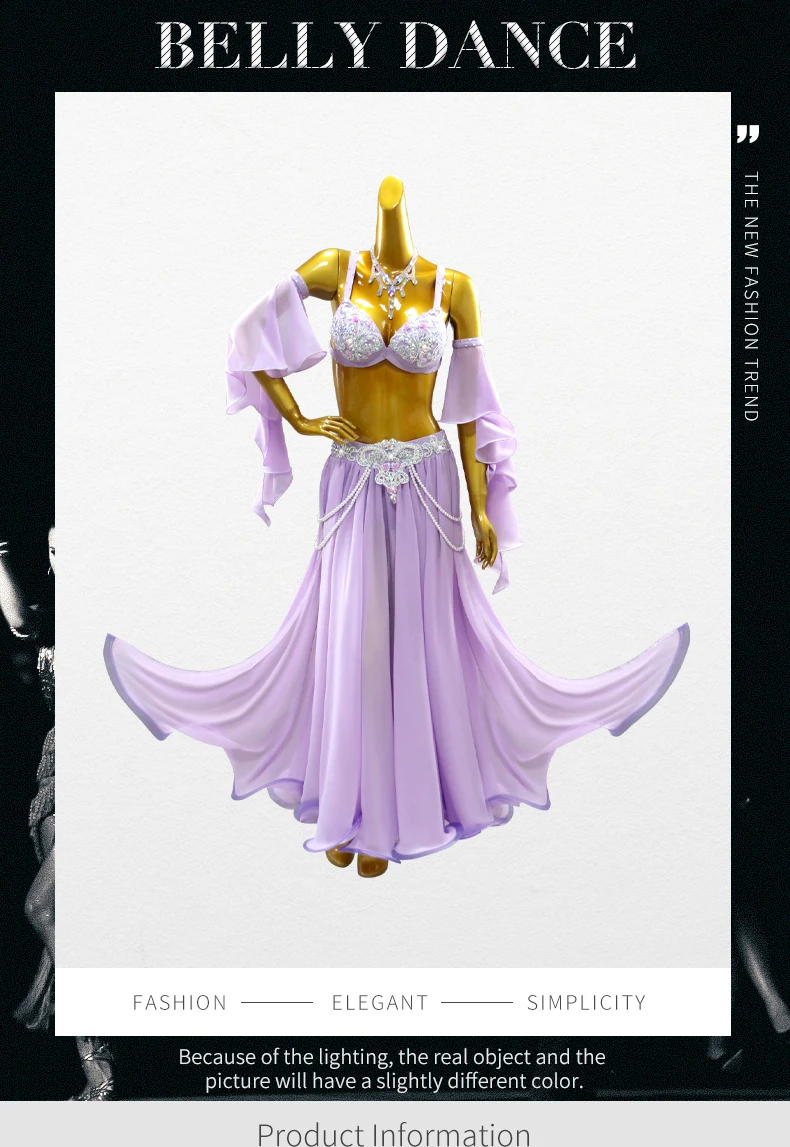 Bauchtanzrock Übungskleidung Orientalisches Kostüm Damen-Abendkleid Mädchen-Auftrittsanzug Langer Anzug Bühnen-Bauchtanzkleidung – Detail 2