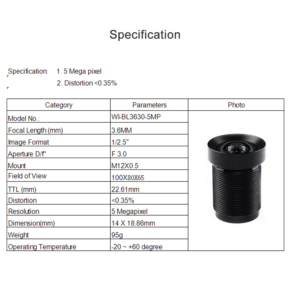 Witrue Sans Distorsion Lentille CCTV M12 Mont 5MP 3.6mm avec 650nm Filtre IR 1/2.5 "F3.0 Surveillance Caméras De Sécurité